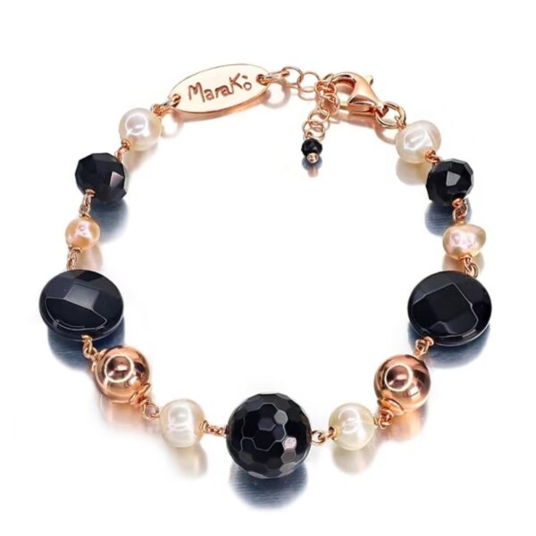 Bratara style din perle si agat negru 1 Bratara style din perle si agat negru 1