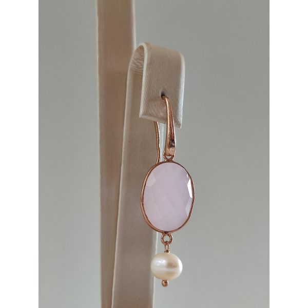 Cercei crown din cuart roz si perle 1 Cercei crown din cuart roz si perle 1