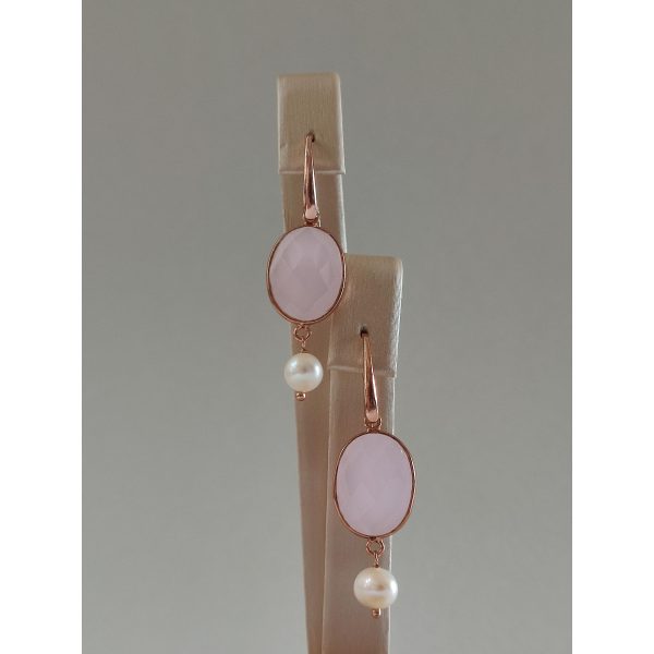 Cercei crown din cuart roz si perle 2 Cercei crown din cuart roz si perle 2