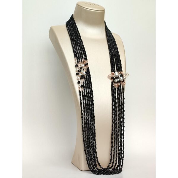 Colier mystique lung din agat negru si perle 1 Colier mystique lung din agat negru si perle 1