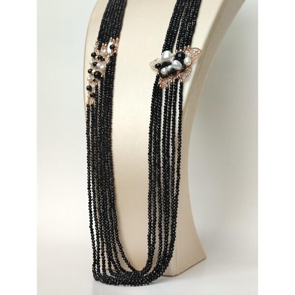 Colier mystique lung din agat negru si perle Colier mystique lung din agat negru si perle