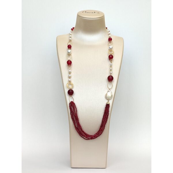 Colier paradise cu perle de cultura si agat rubiniu Colier paradise cu perle de cultura si agat rubiniu