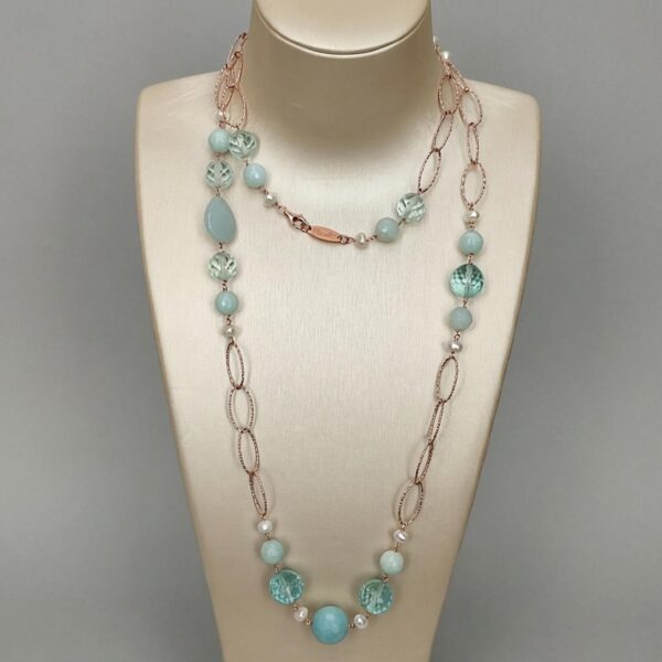 Colier style din amazonit cuart si perle Colier style din amazonit cuart si perle