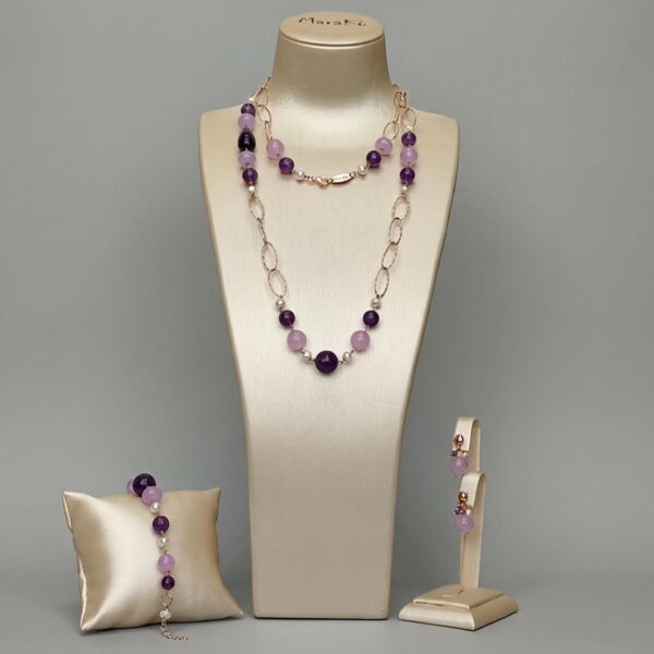 Colier style din jad ametist si perle 1 Colier style din jad ametist si perle 1