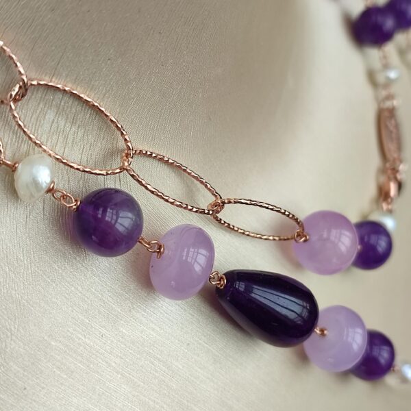 Colier style din jad ametist si perle Colier style din jad ametist si perle