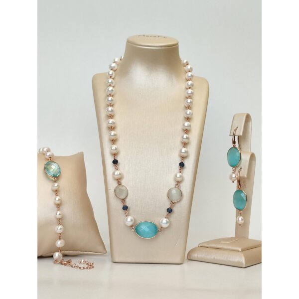 Set jolie din perle jad verde acvatic si agat alb 2