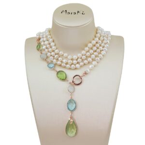 Colier celebrity din perle albe si cuart multicolor 2
