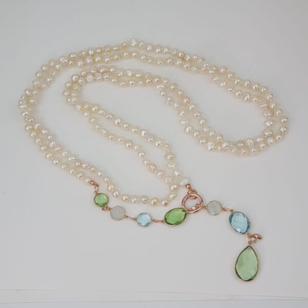 Colier celebrity din perle albe si cuart multicolor 3 Colier celebrity din perle albe si cuart multicolor 3