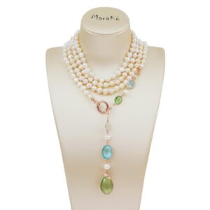 Colier celebrity din perle albe si cuart multicolor