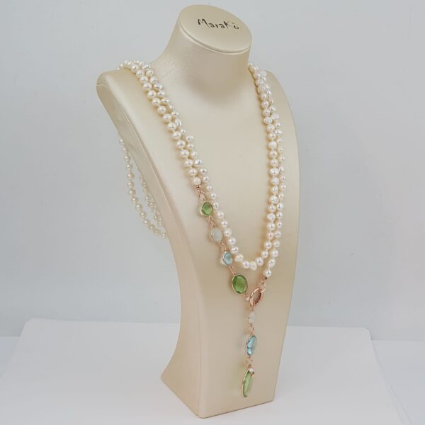 Colier celebrity din perle albe si cuart multicolor 4 Colier celebrity din perle albe si cuart multicolor 4