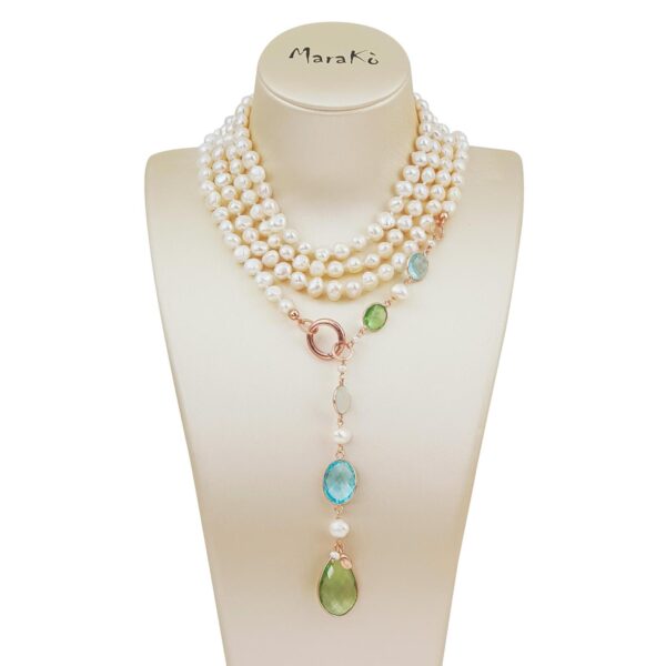 Colier celebrity din perle albe si cuart multicolor