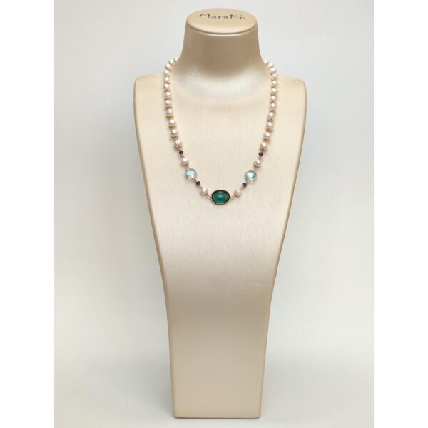 Colier jolie din perle si cuart albastru 3 Colier jolie din perle si cuart albastru 3