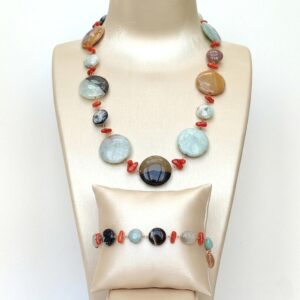 Set luce din coral rosu natural si amazonit 5