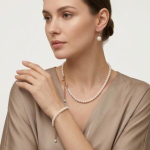 Set royal din perle albe cu sfere de 6 6.5 mm