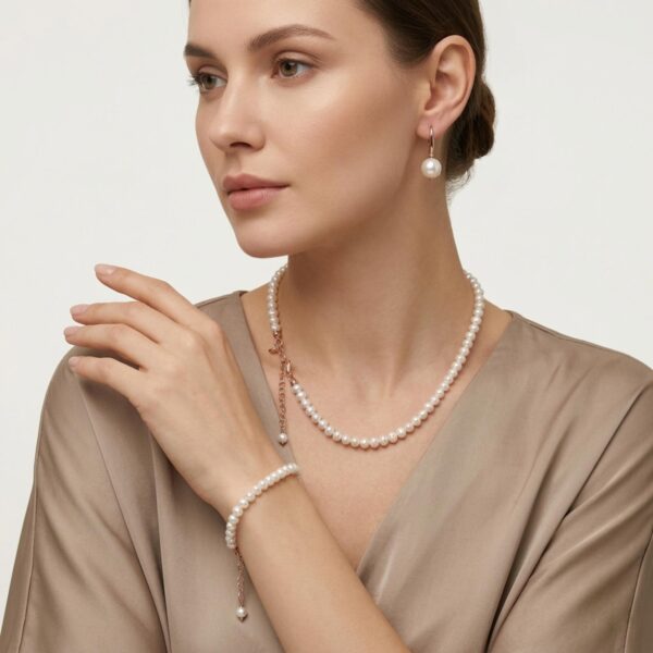 Set royal din perle albe cu sfere de 6 6.5 mm