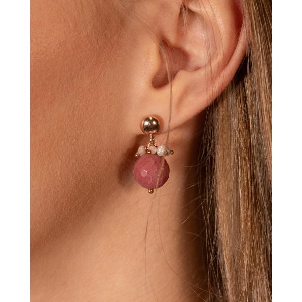 Cercei style din rodonit si perle Cercei style din rodonit si perle