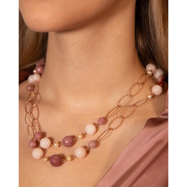 Colier style din rodonit jad si perle 1 Colier style din rodonit jad si perle 1