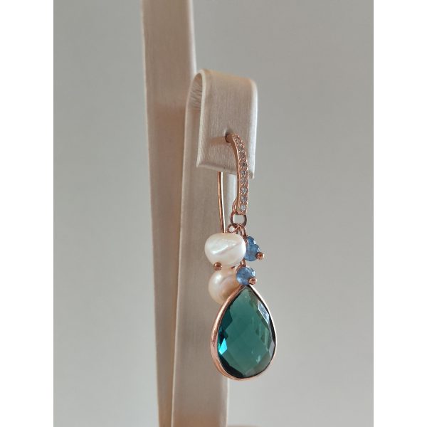 Cercei jolly din perle si cuart albastru 2 Cercei jolly din perle si cuart albastru 2