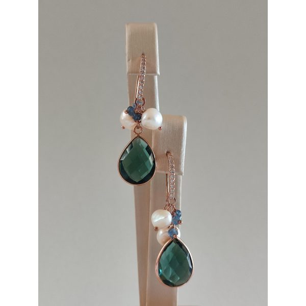 Cercei jolly din perle si cuart albastru 3 Cercei jolly din perle si cuart albastru 3