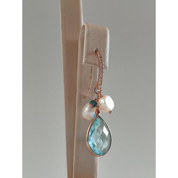 Cercei jolly din perle si cuart albastru celest 4 Cercei jolly din perle si cuart albastru celest 4