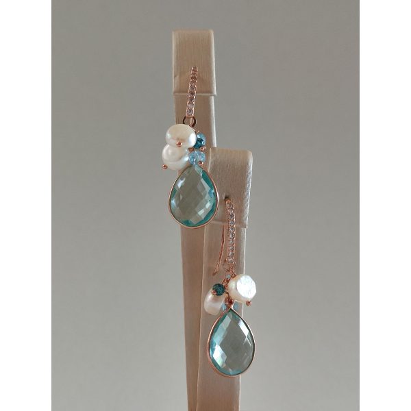 Cercei jolly din perle si cuart albastru celest 5 Cercei jolly din perle si cuart albastru celest 5