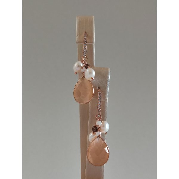 Cercei jolly din perle si cuart piersica 3 Cercei jolly din perle si cuart piersica 3