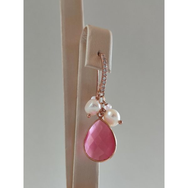 Cercei jolly din perle si cuart roz 3 Cercei jolly din perle si cuart roz 3