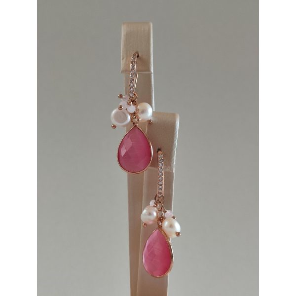 Cercei jolly din perle si cuart roz 4 Cercei jolly din perle si cuart roz 4