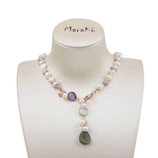 Choker jolly din perle labradorit si cuart Choker jolly din perle labradorit si cuart