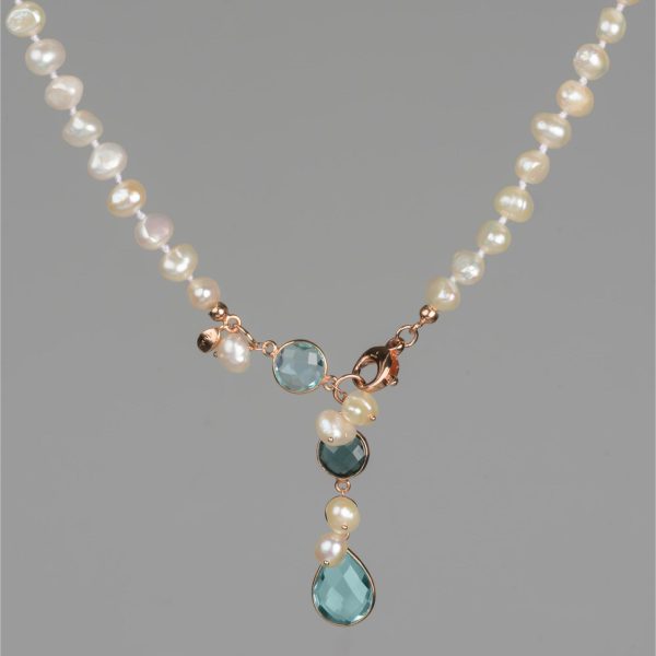 Choker Jolly din perle și cuarț albastru celest