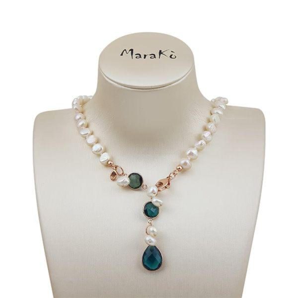 Choker jolly din perle si cuart albastru 2 Choker jolly din perle si cuart albastru 2