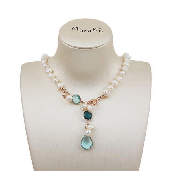 Choker jolly din perle si cuart albastru Choker jolly din perle si cuart albastru