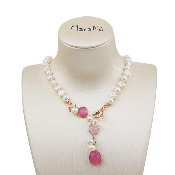 Choker jolly din perle si cuart roz 1 Choker jolly din perle si cuart roz 1