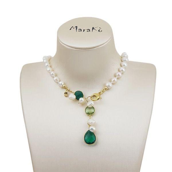 Choker jolly din perle si cuart verde Choker jolly din perle si cuart verde