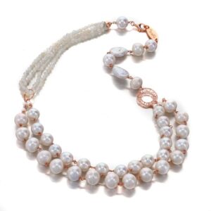 Colier glow din perle de cultura albe si labradorit