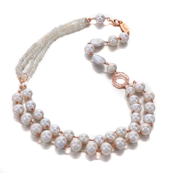Colier glow din perle de cultura albe si labradorit Colier glow din perle de cultura albe si labradorit
