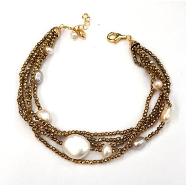 Bratara celeste din hematit auriu si perle Bratara celeste din hematit auriu si perle