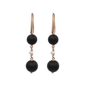 Cercei timeless din agat negru satinat si perle