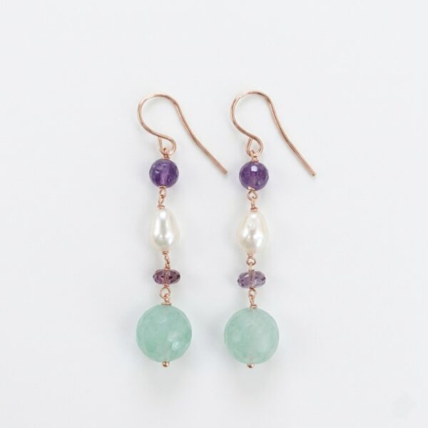 Cercei vivien din fluorit ametist si perle 5