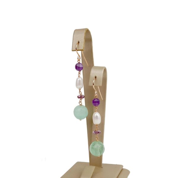 Cercei vivien din fluorit ametist si perle Cercei vivien din fluorit ametist si perle