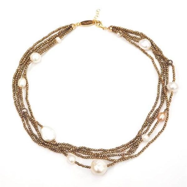 Colier Celeste din hematit auriu și perle Colier Celeste din hematit auriu și perle