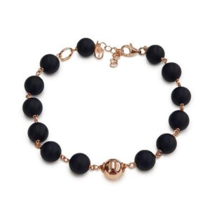 Bratara timeless din agat negru satinat cu sfere de 8 mm