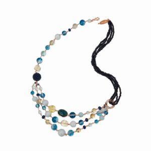 Colier diva din acvamarin cuart agat si citrin