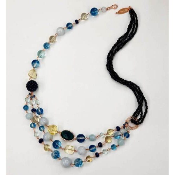 Colier diva din acvamarin cuart agat si citrin