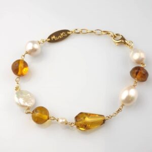 Bratara ambra din perle si chihlimbar mexican
