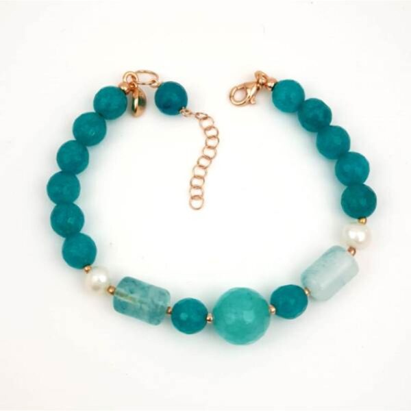 Bratara dream din jad verde acvatic si perle
