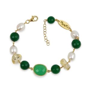 Bratara verda din agat verde citrin si perle