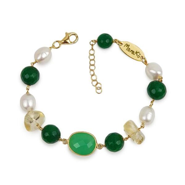 Bratara verda din agat verde citrin si perle