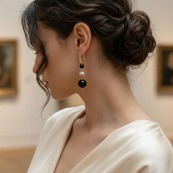 Cercei dream din agat negru si perle Cercei dream din agat negru si perle