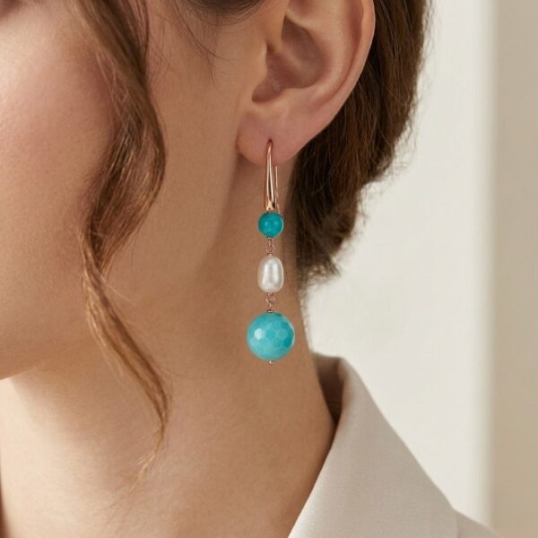 Cercei dream din jad verde acvatic si perle Cercei dream din jad verde acvatic si perle